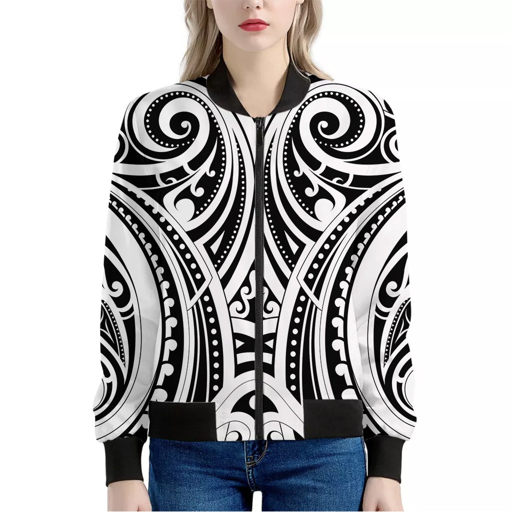 Maori Tribal Tattoo Pattern Print Women's Bomber Jacket