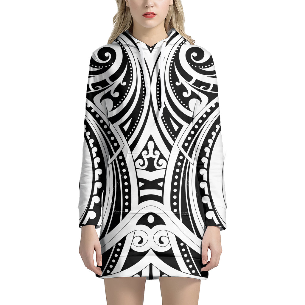 Maori Tribal Tattoo Pattern Print Women's Pullover Hoodie Dress