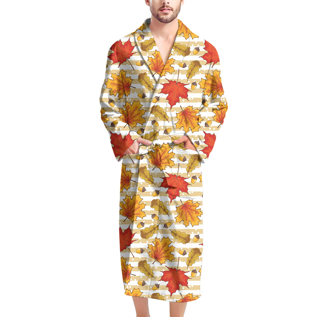 Maple And Oak Pattern Print Men's Bathrobe