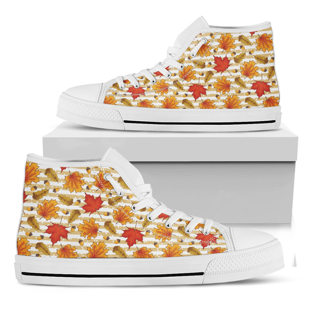 Maple And Oak Pattern Print White High Top Shoes