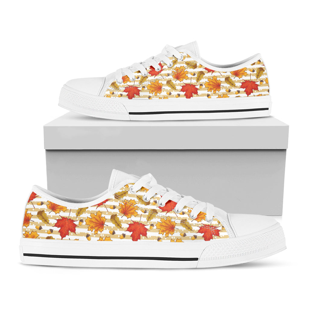 Maple And Oak Pattern Print White Low Top Shoes