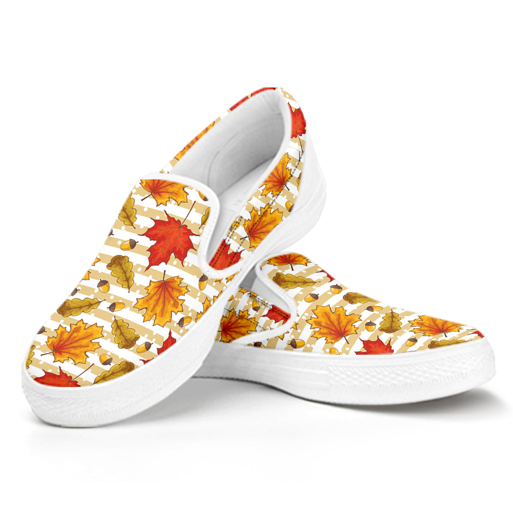 Maple And Oak Pattern Print White Slip On Shoes