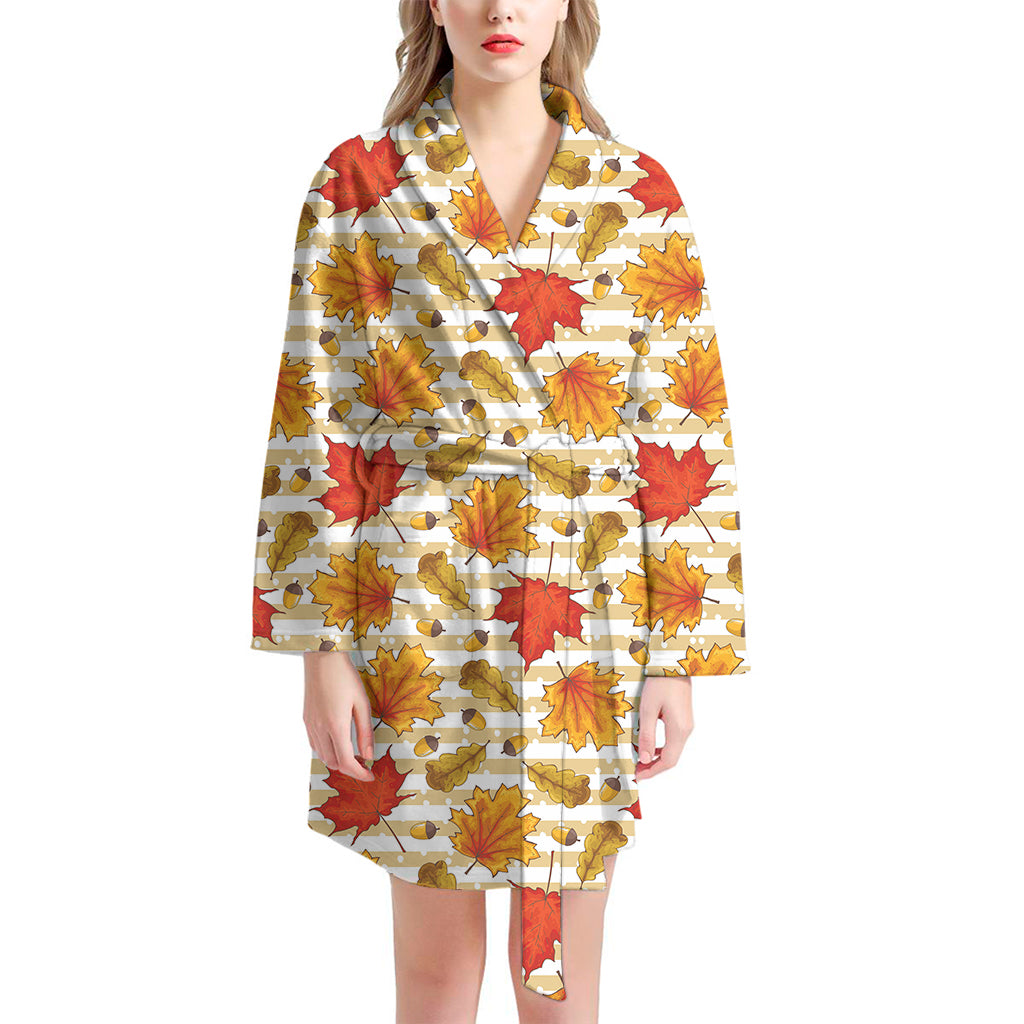 Maple And Oak Pattern Print Women's Bathrobe