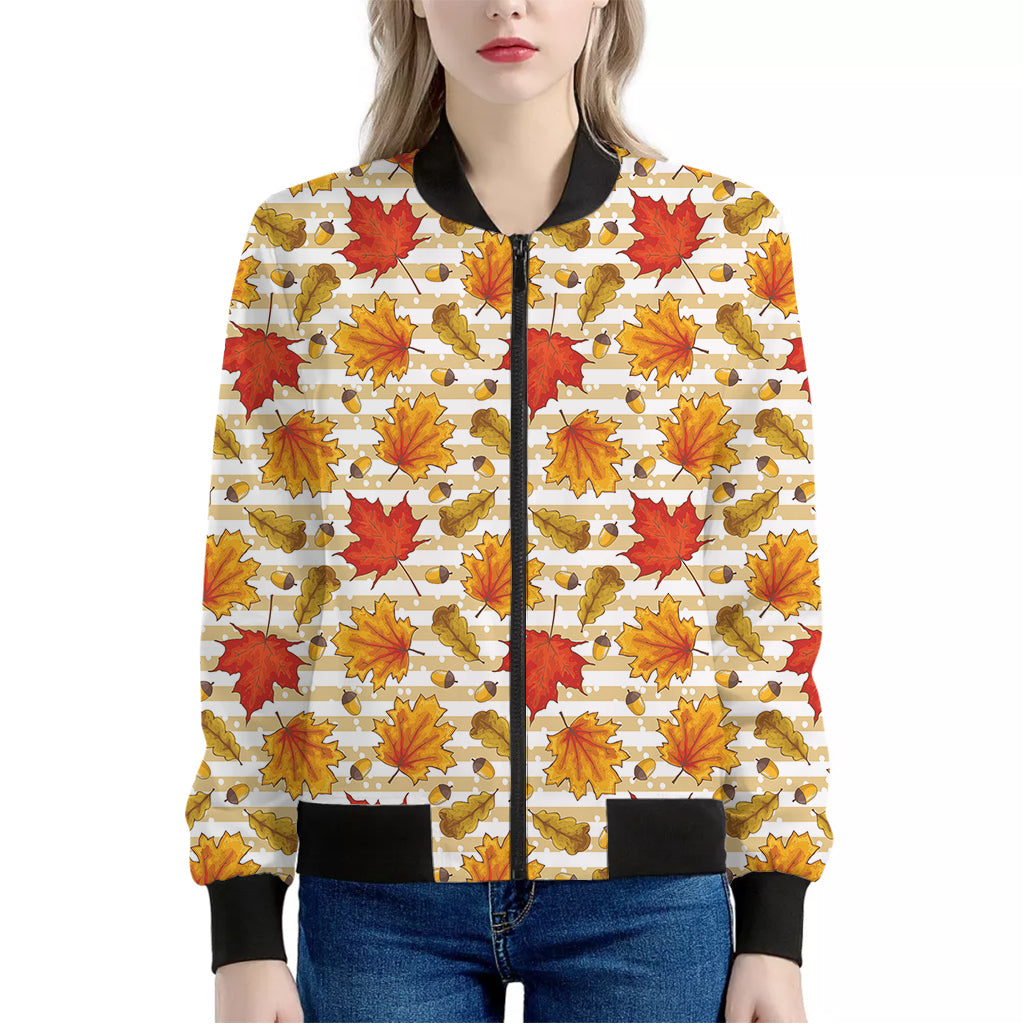 Maple And Oak Pattern Print Women's Bomber Jacket