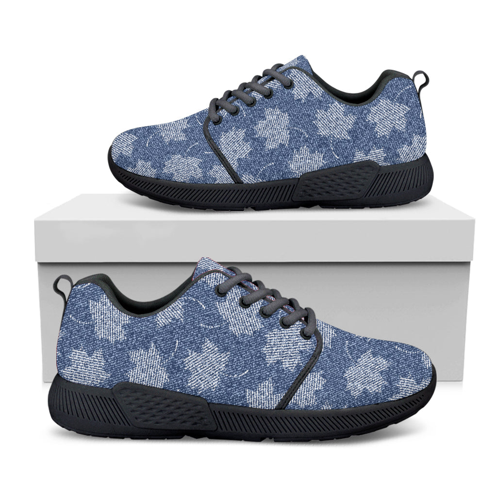 Maple Leaf Denim Jeans Pattern Print Black Athletic Shoes