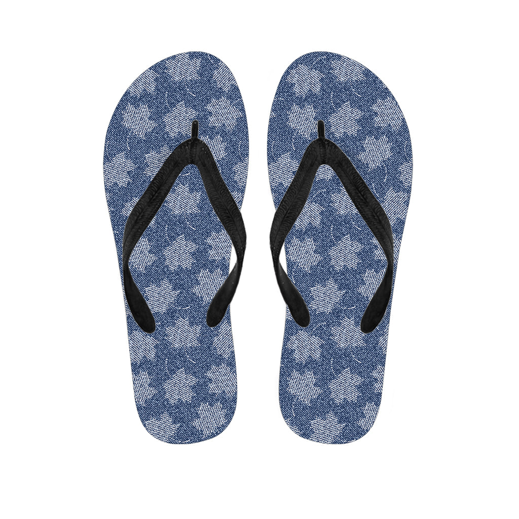 Maple Leaf Denim Jeans Pattern Print Flip Flops