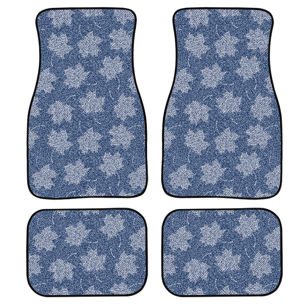 Maple Leaf Denim Jeans Pattern Print Front and Back Car Floor Mats