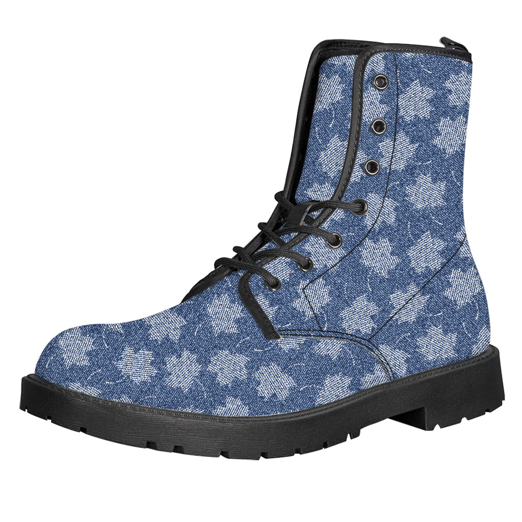 Maple Leaf Denim Jeans Pattern Print Leather Boots