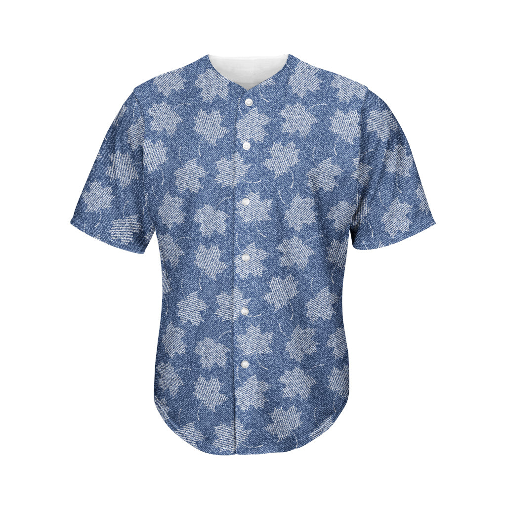 Maple Leaf Denim Jeans Pattern Print Men's Baseball Jersey