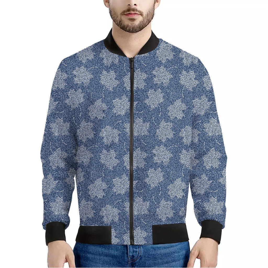 Maple Leaf Denim Jeans Pattern Print Men's Bomber Jacket