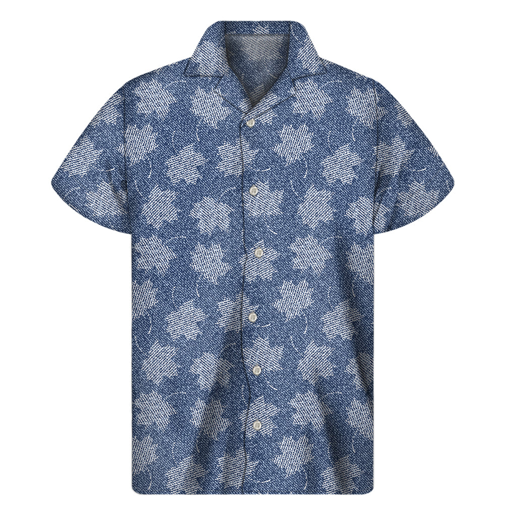 Maple Leaf Denim Jeans Pattern Print Men's Short Sleeve Shirt