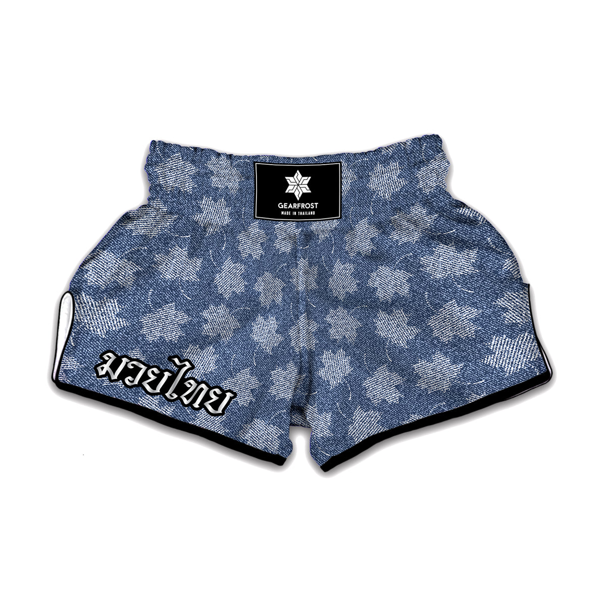 Maple Leaf Denim Jeans Pattern Print Muay Thai Boxing Shorts