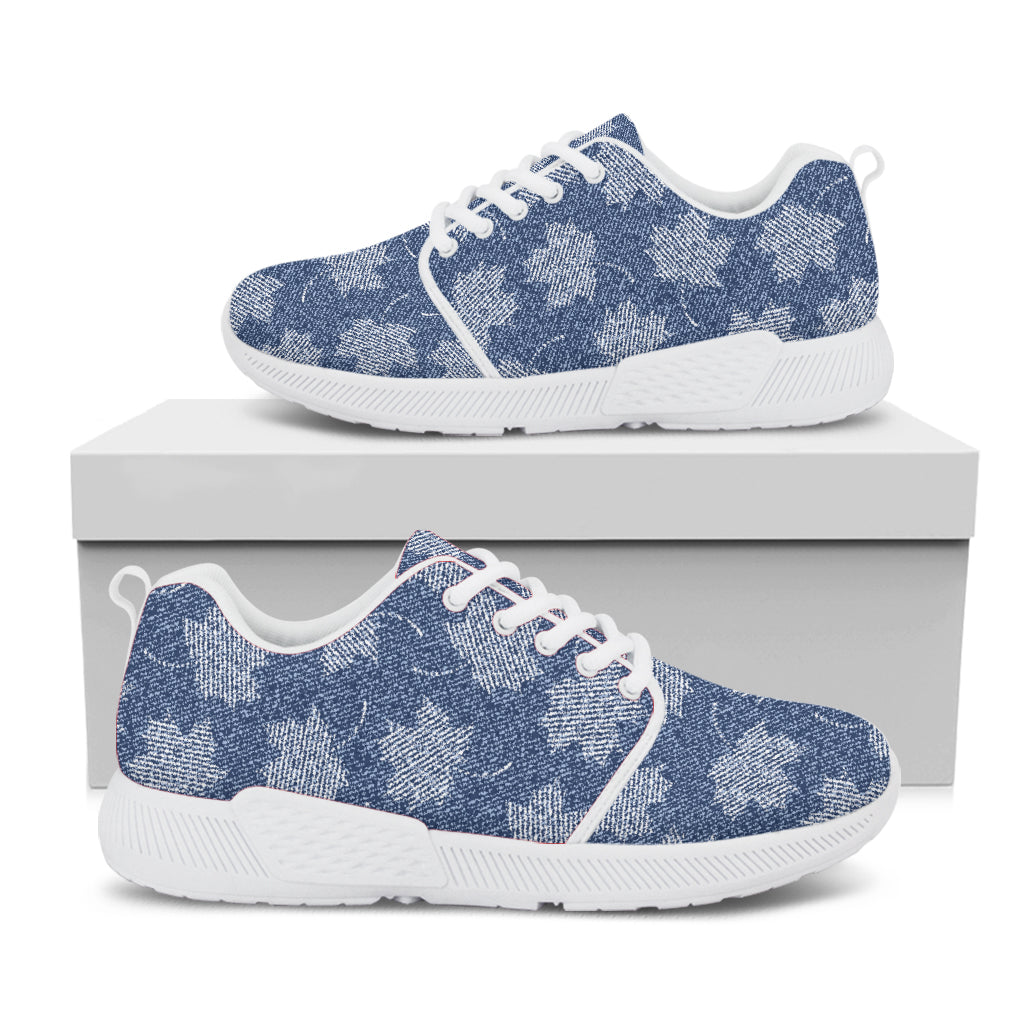 Maple Leaf Denim Jeans Pattern Print White Athletic Shoes