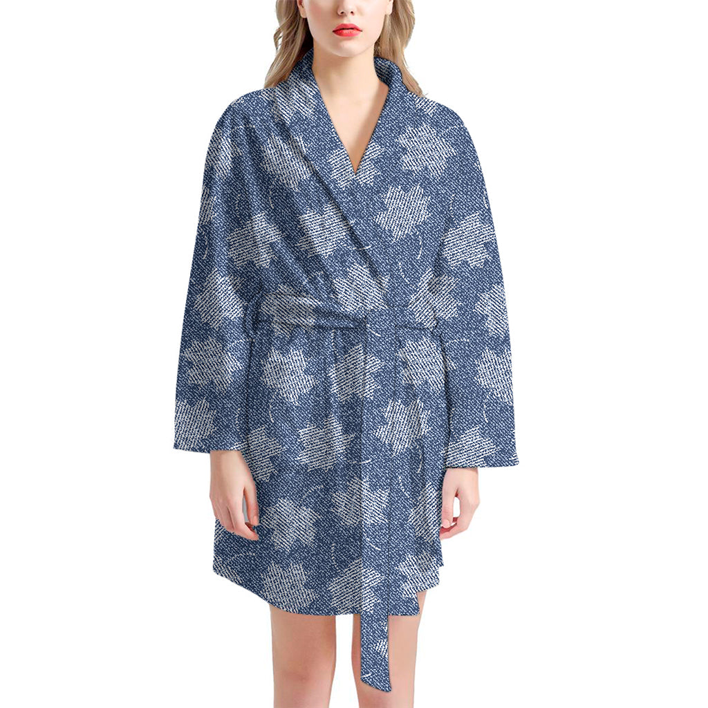 Maple Leaf Denim Jeans Pattern Print Women's Bathrobe