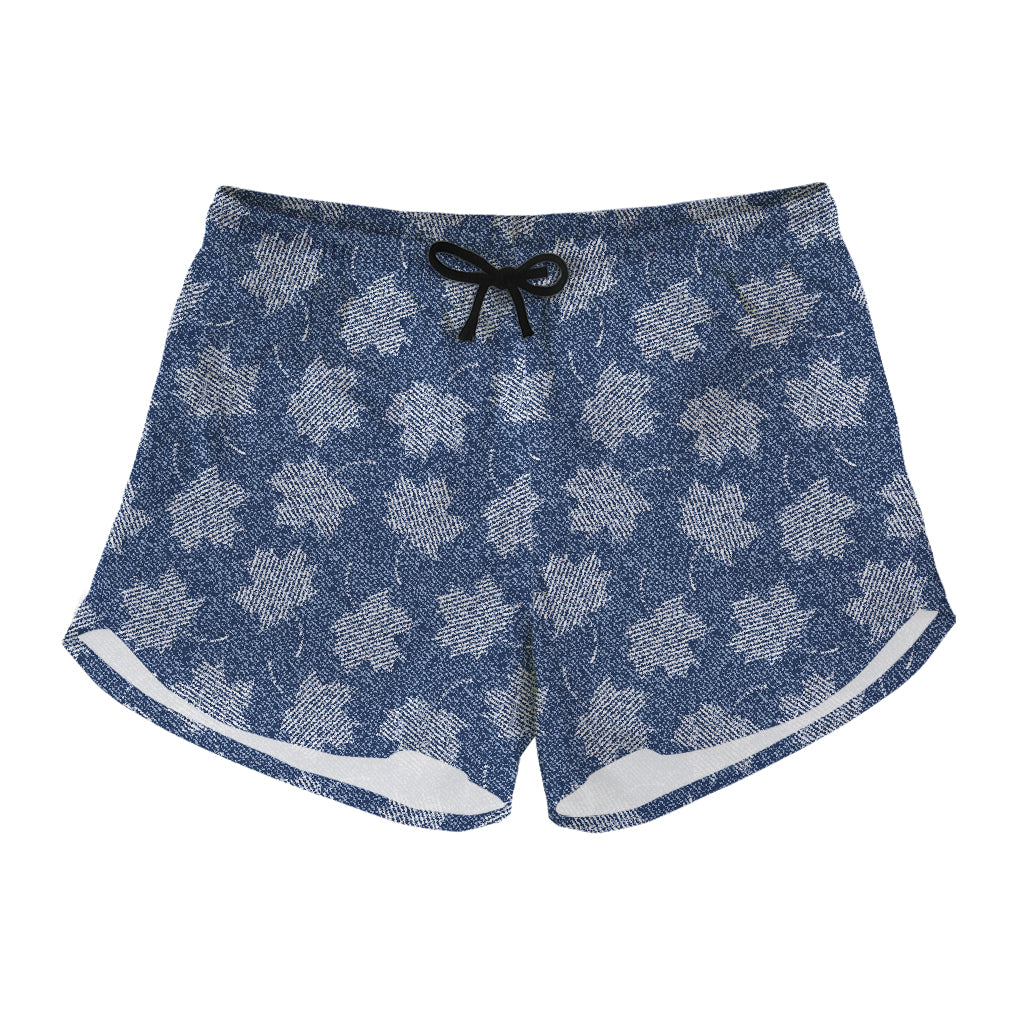 Maple Leaf Denim Jeans Pattern Print Women's Shorts