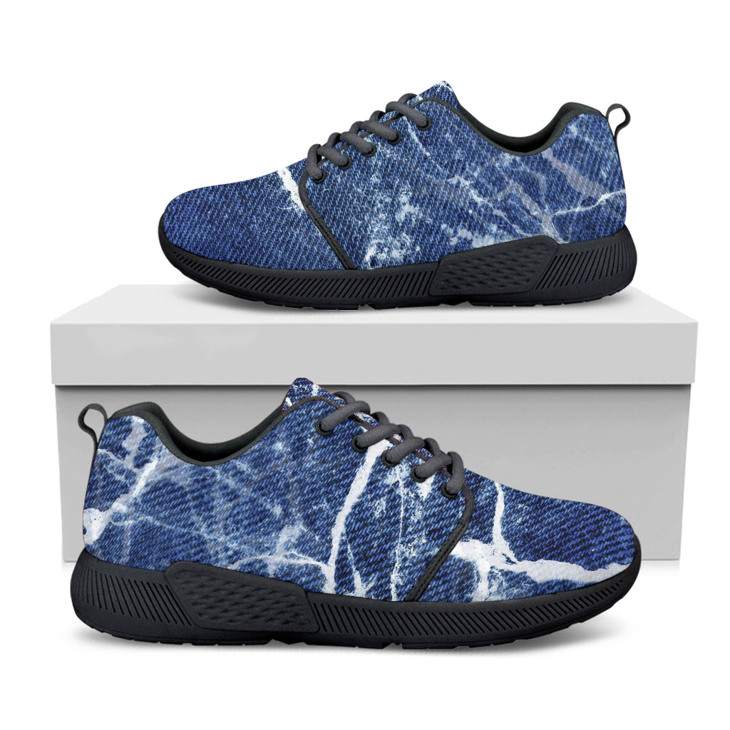 Marble Denim Jeans Pattern Print Black Athletic Shoes