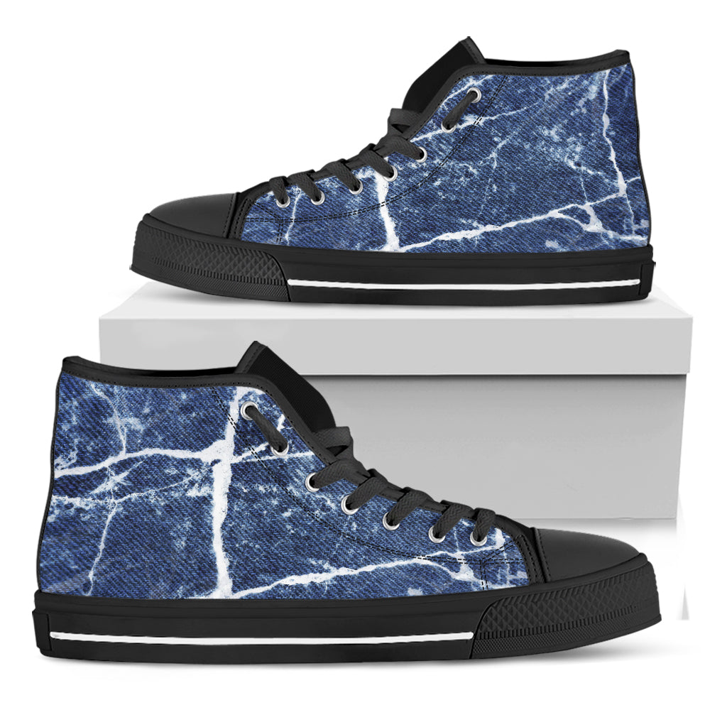 Marble Denim Jeans Pattern Print Black High Top Shoes