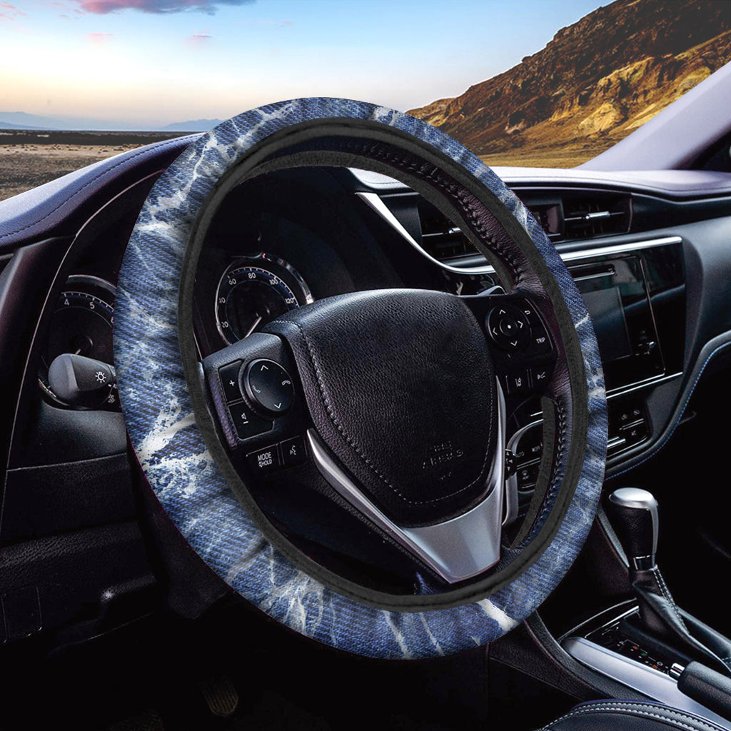 Marble Denim Jeans Pattern Print Car Steering Wheel Cover