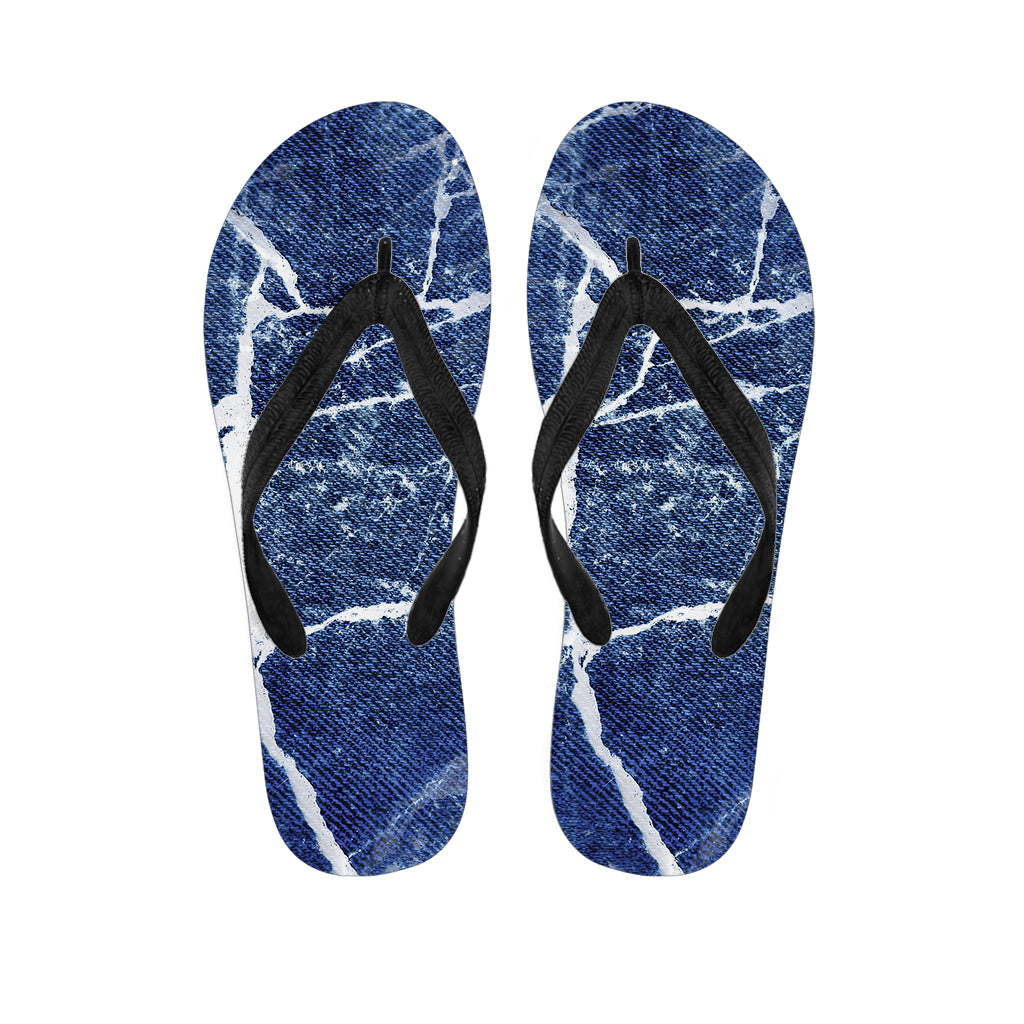 Marble Denim Jeans Pattern Print Flip Flops