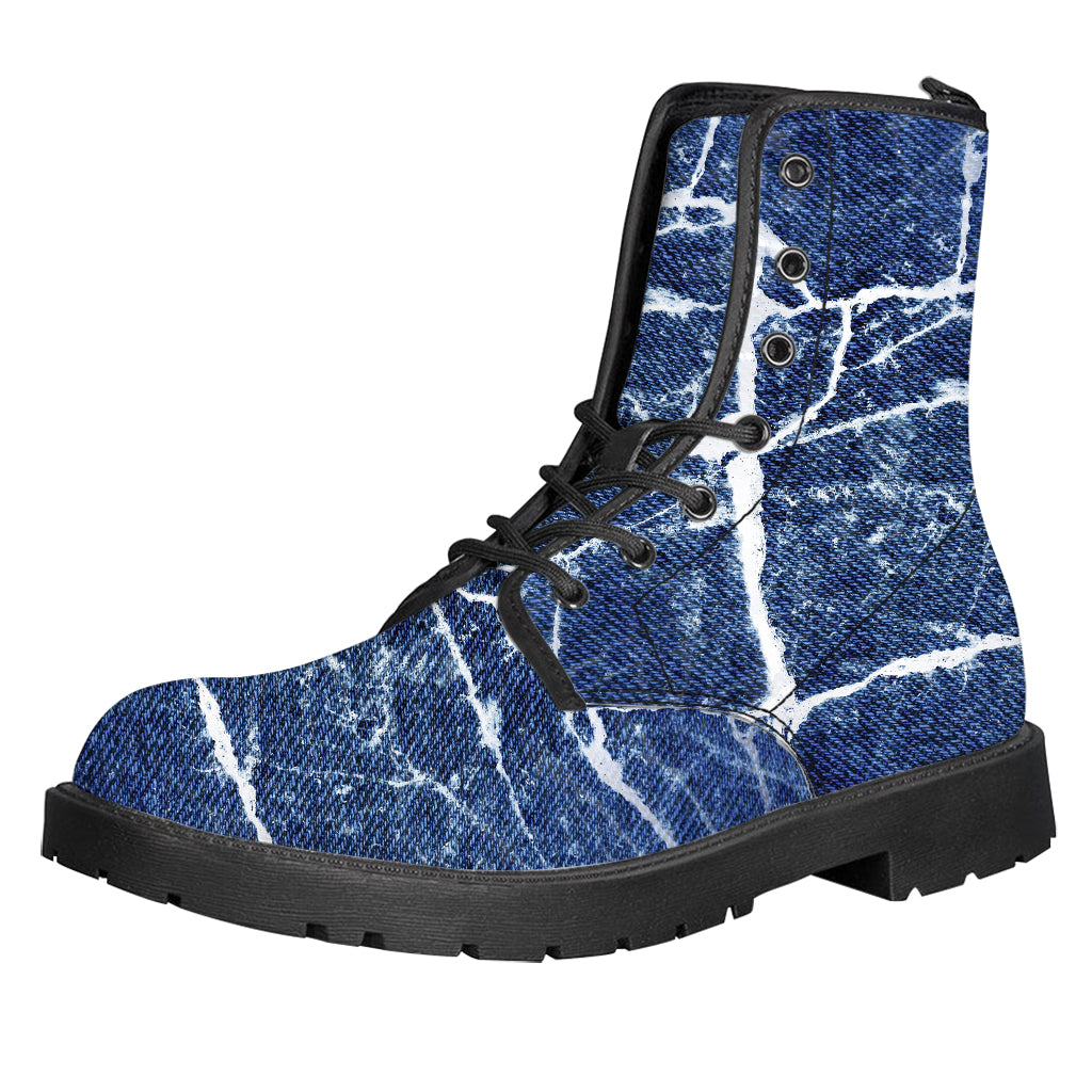 Marble Denim Jeans Pattern Print Leather Boots