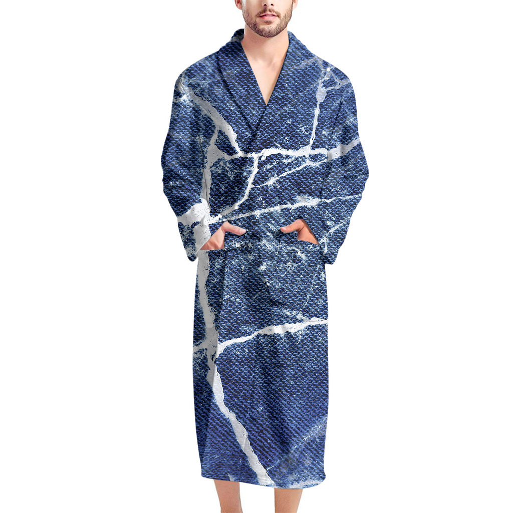 Marble Denim Jeans Pattern Print Men's Bathrobe