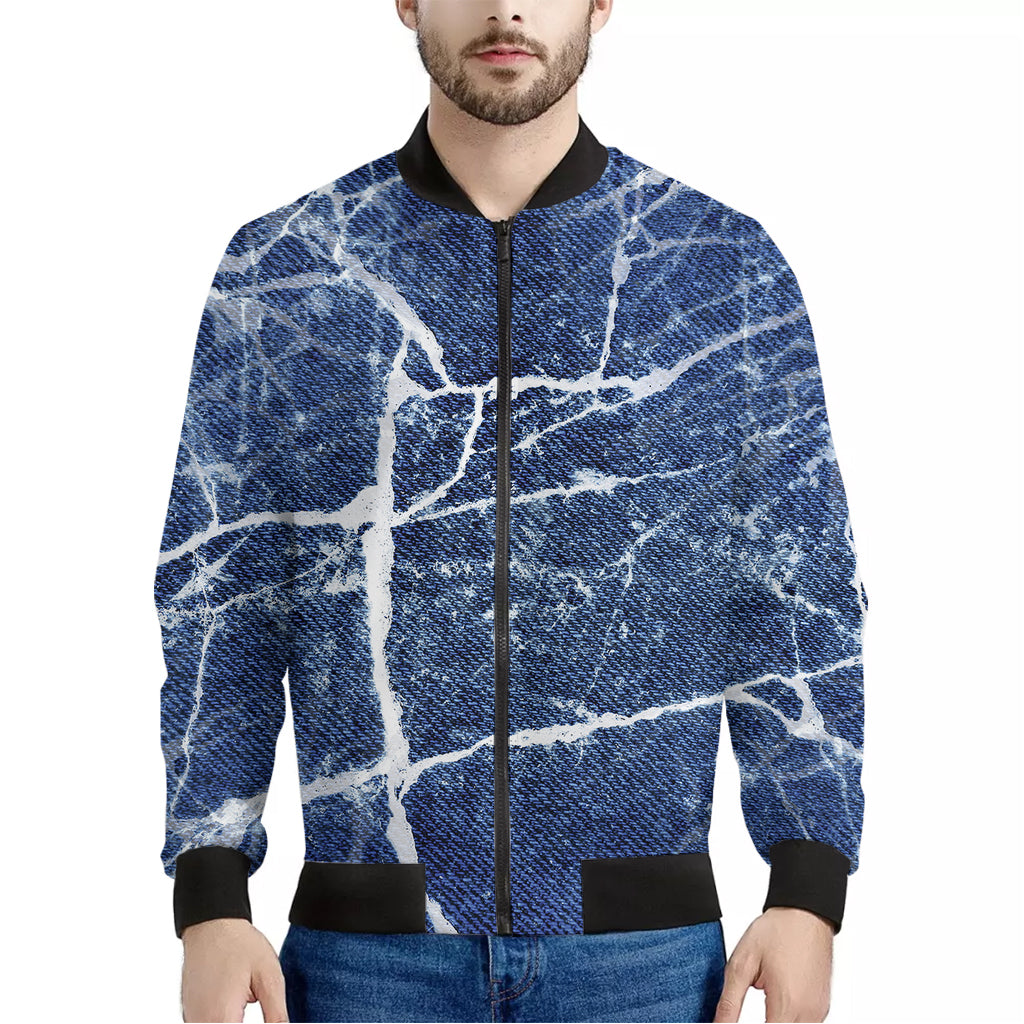 Marble Denim Jeans Pattern Print Men's Bomber Jacket