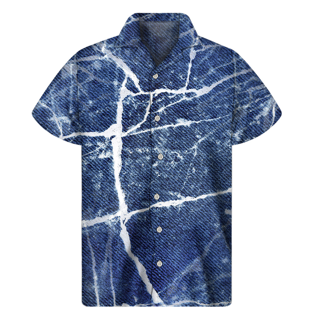 Marble Denim Jeans Pattern Print Men's Short Sleeve Shirt