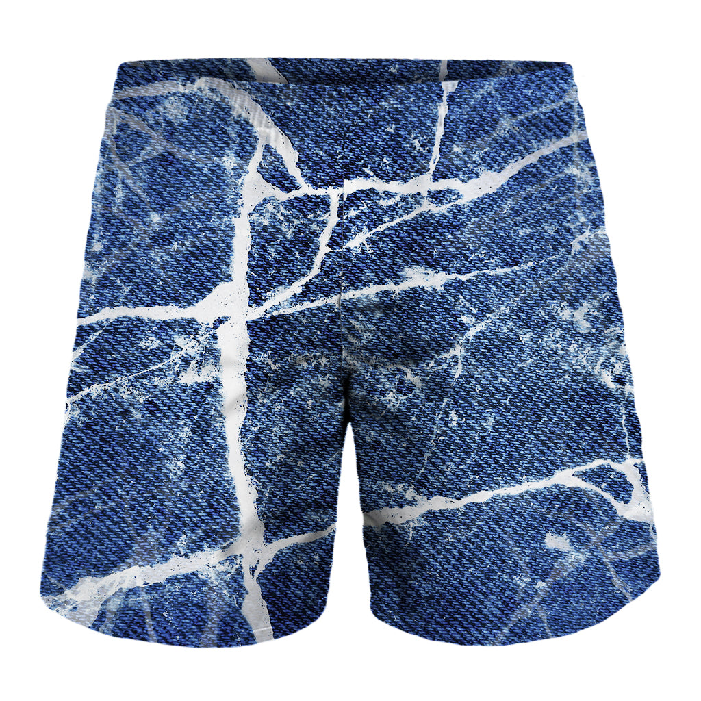 Marble Denim Jeans Pattern Print Men's Shorts