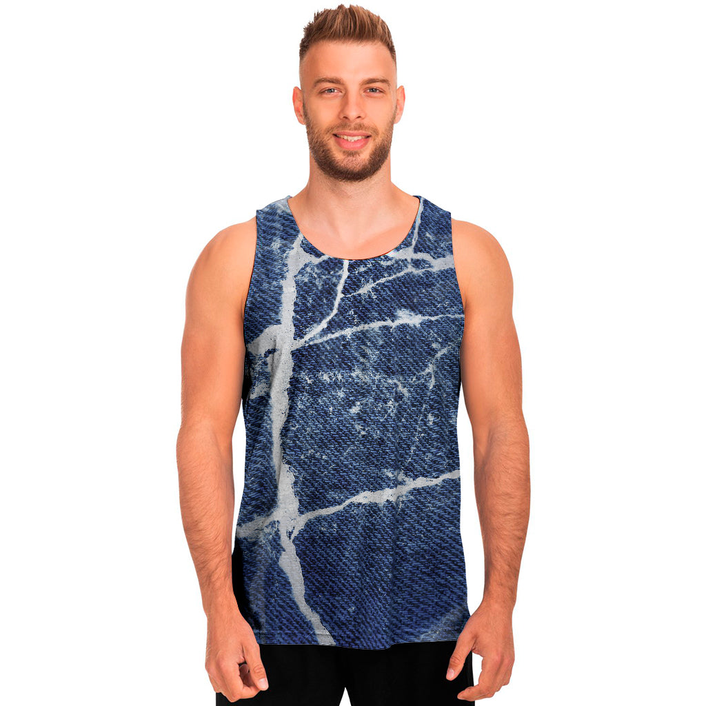 Marble Denim Jeans Pattern Print Men's Tank Top