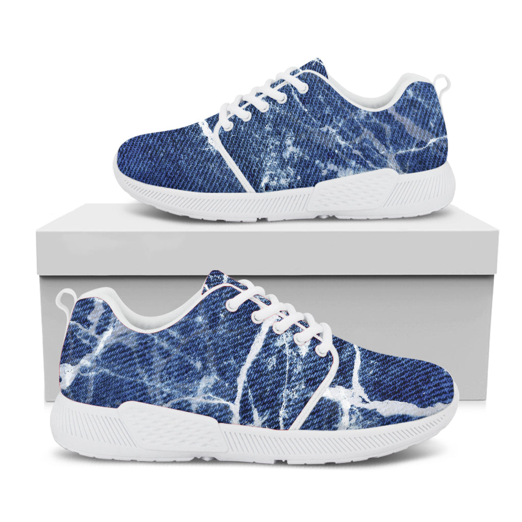 Marble Denim Jeans Pattern Print White Athletic Shoes