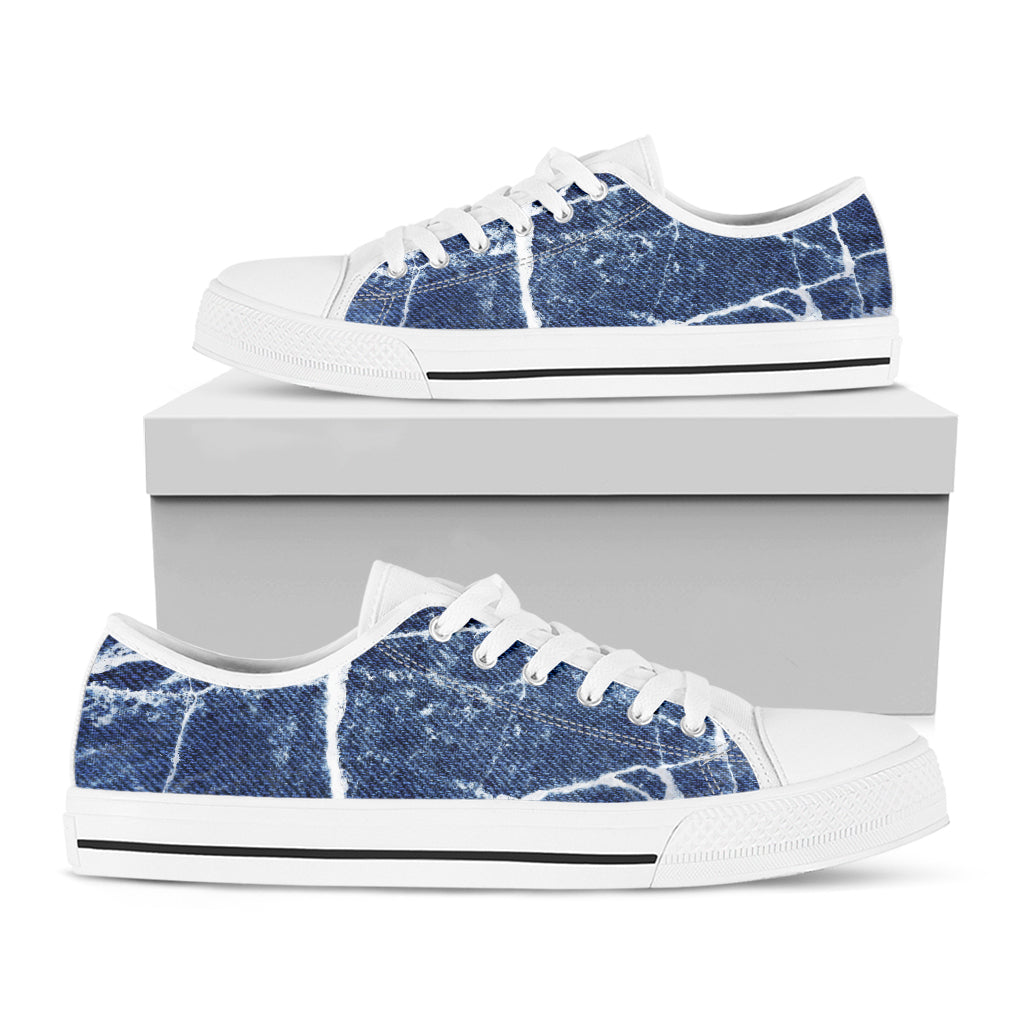 Marble Denim Jeans Pattern Print White Low Top Shoes