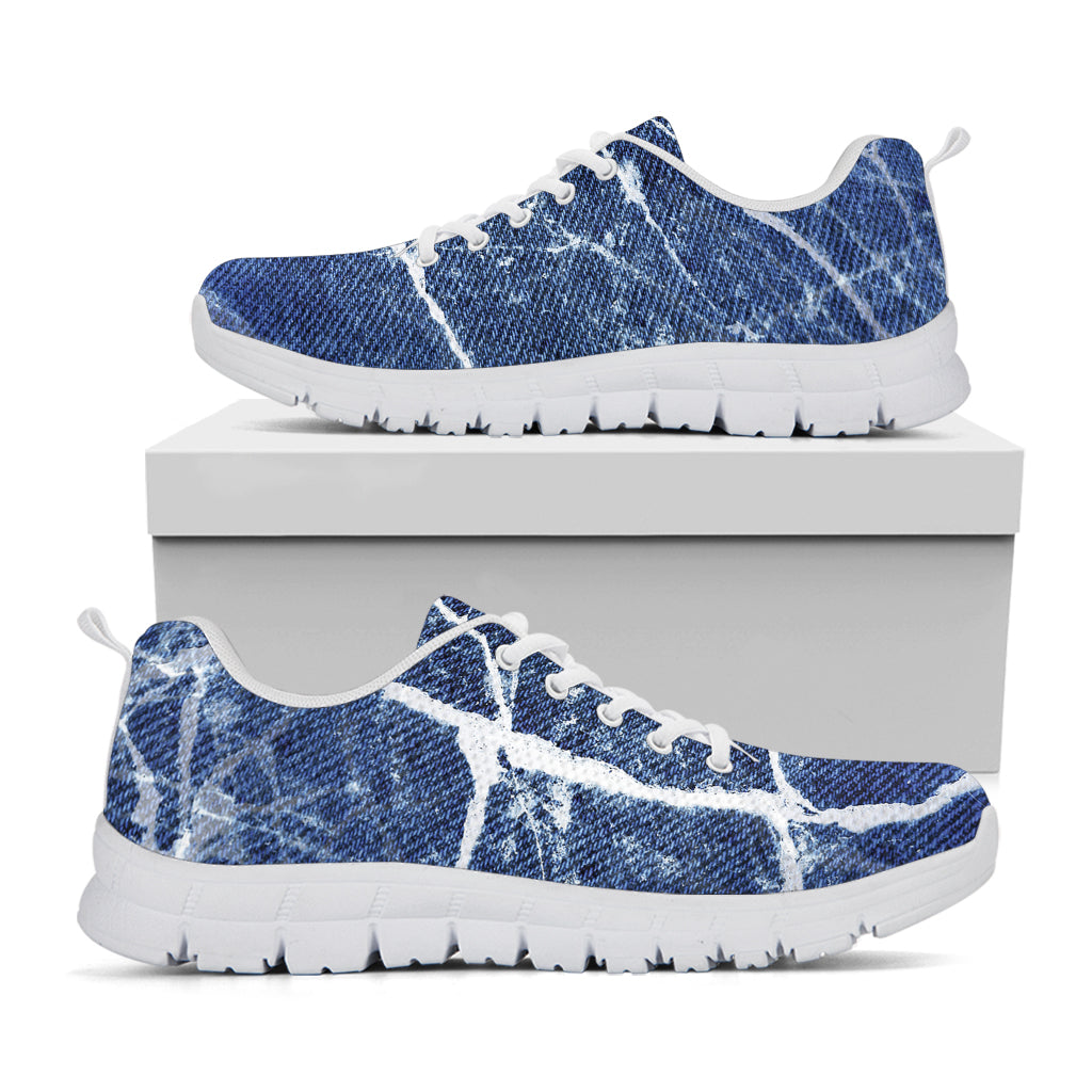 Marble Denim Jeans Pattern Print White Sneakers