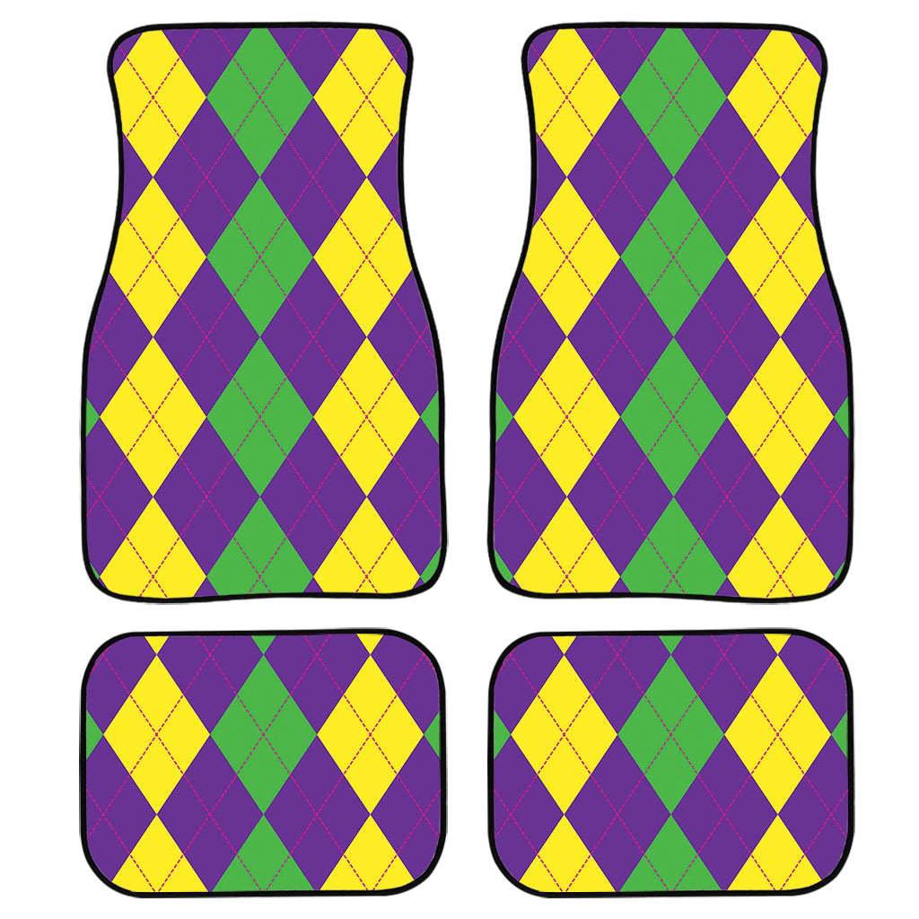 Mardi Gras Argyle Pattern Print Front and Back Car Floor Mats