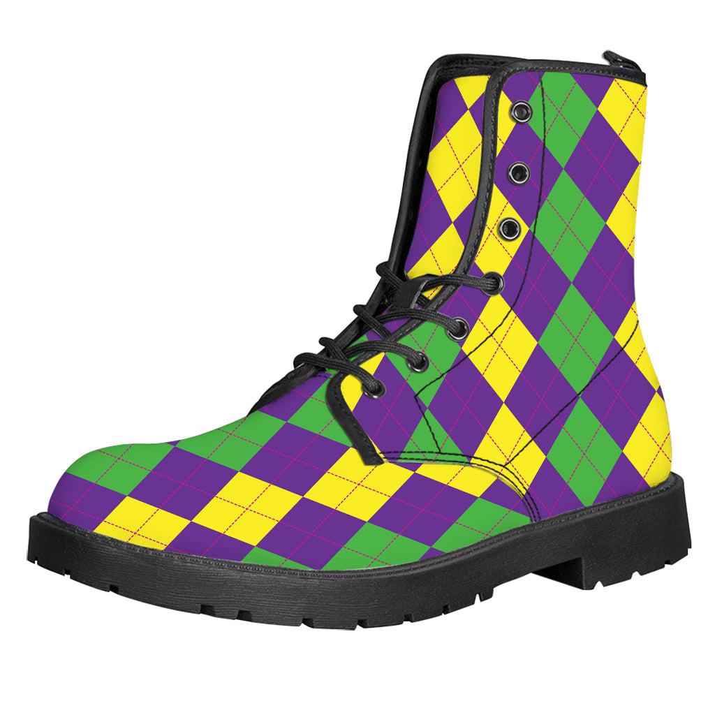 Mardi Gras Argyle Pattern Print Leather Boots