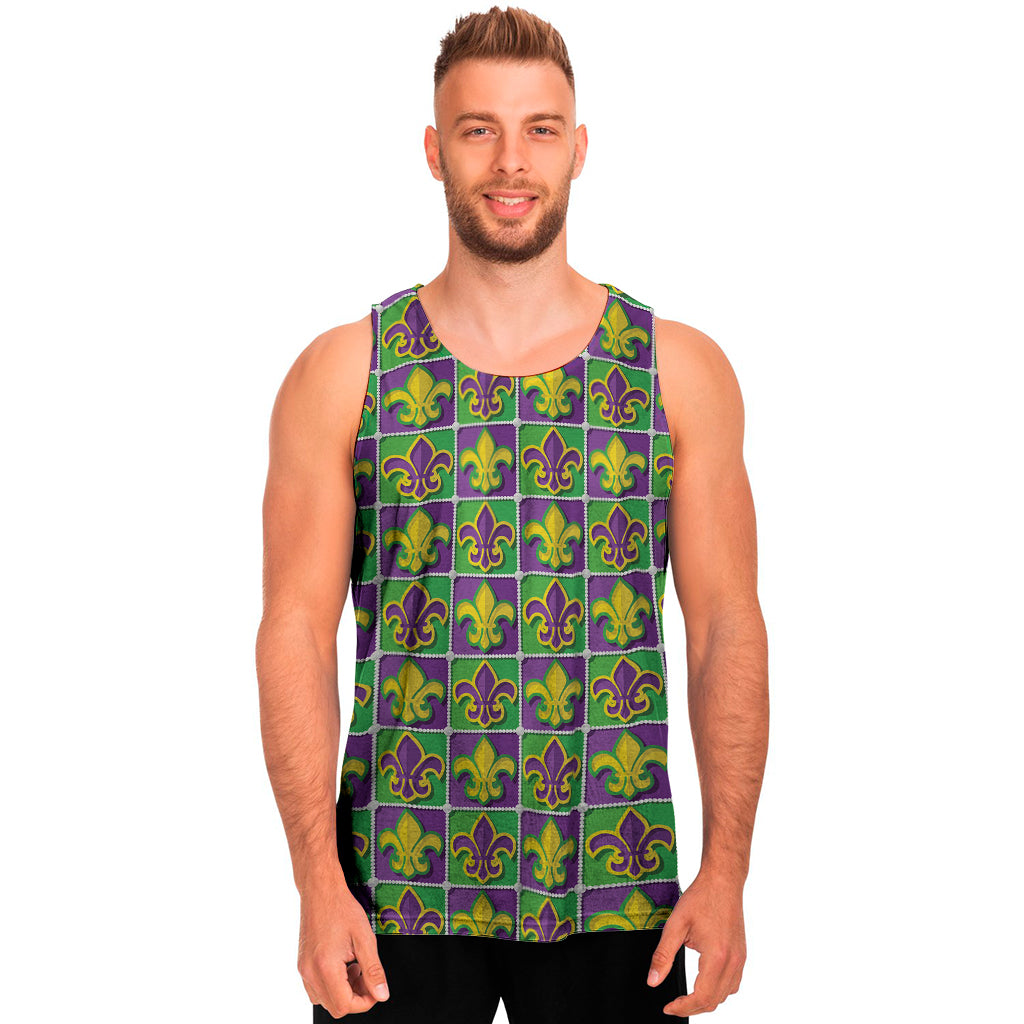 Mardi Gras Fleur De Lis Pattern Print Men's Tank Top