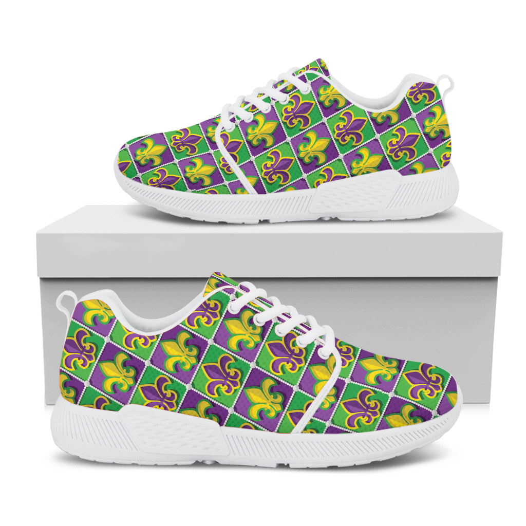 Mardi Gras Fleur De Lis Pattern Print White Athletic Shoes