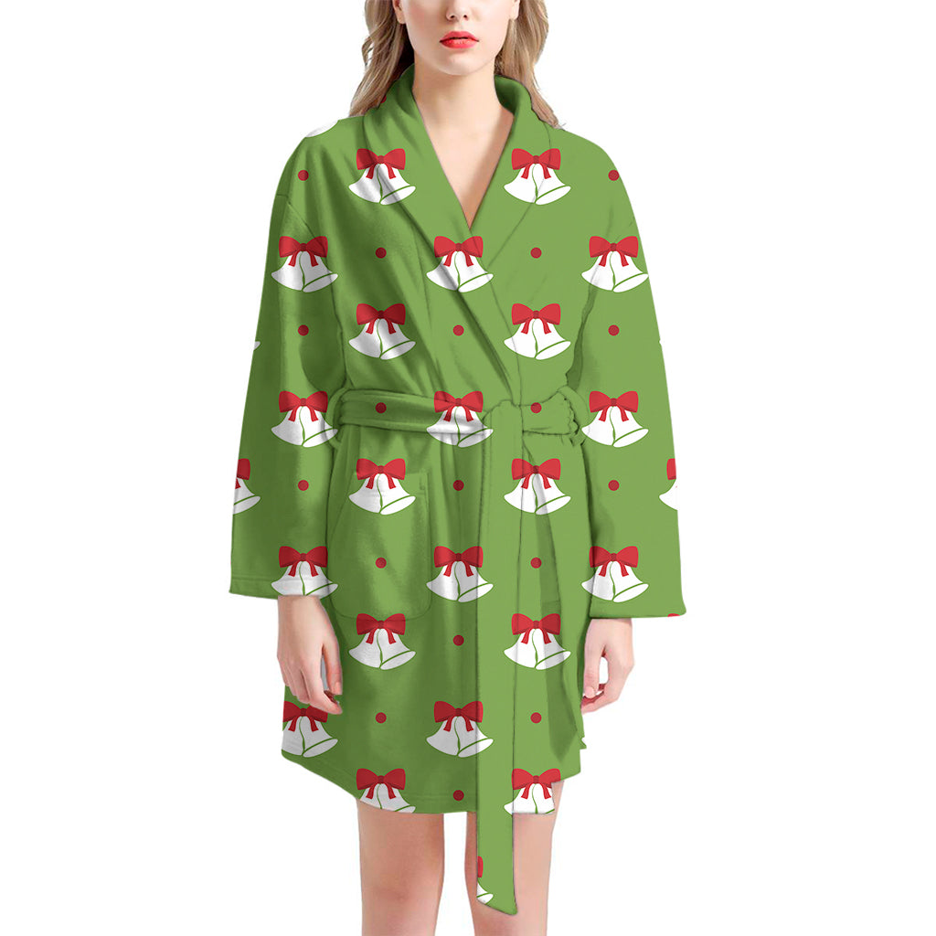 Merry Christmas Bells Pattern Print Women's Bathrobe