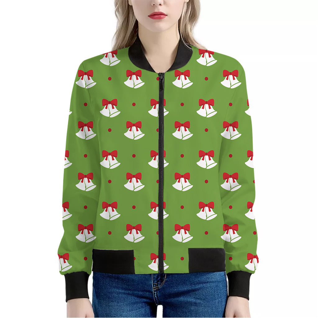 Merry Christmas Bells Pattern Print Women's Bomber Jacket