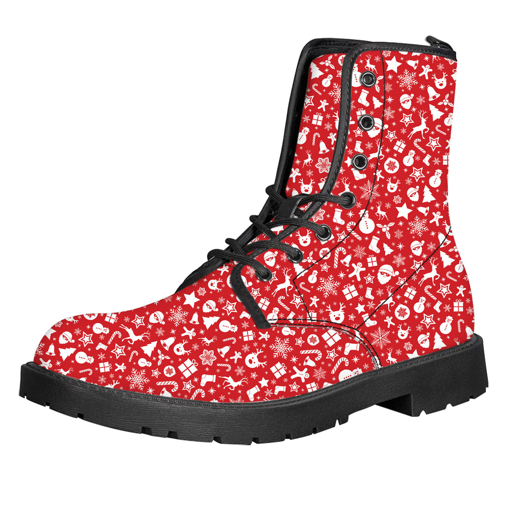 Merry Christmas Elements Pattern Print Leather Boots