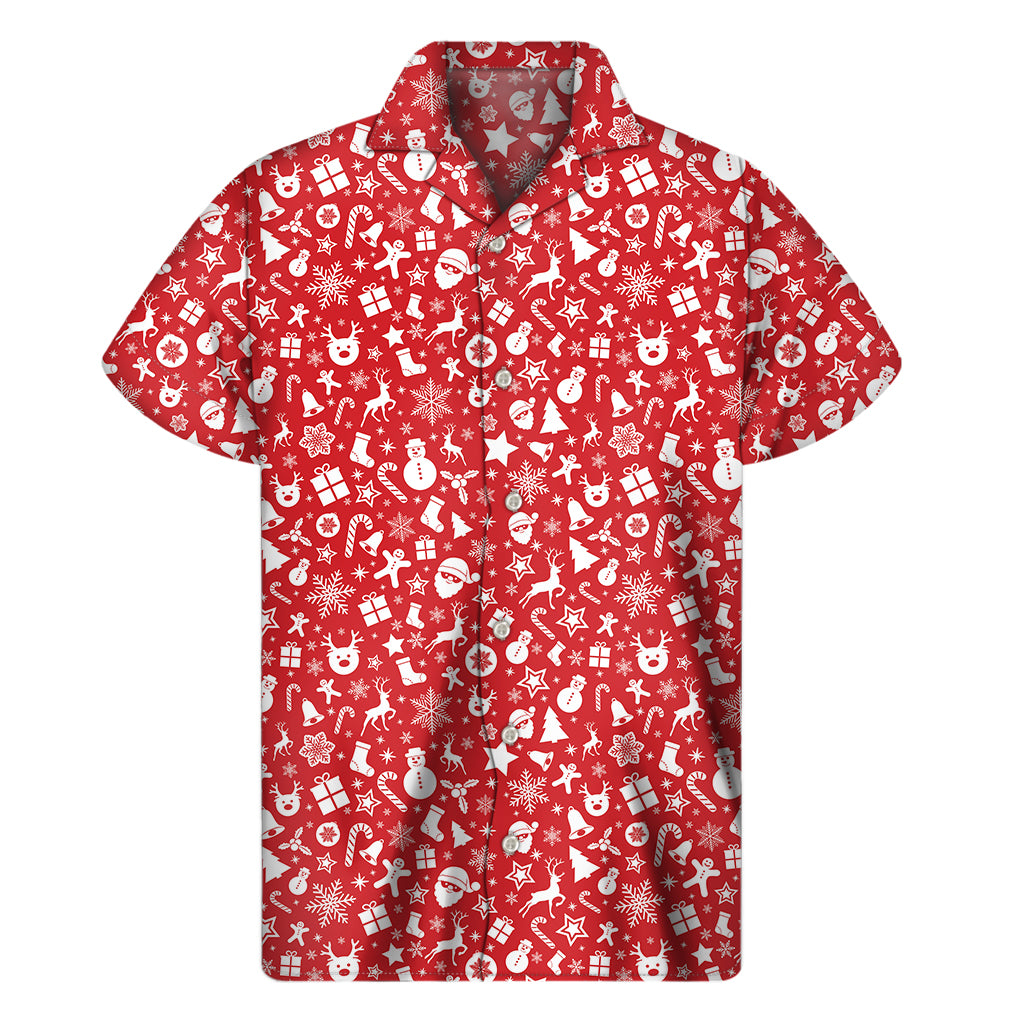 Merry Christmas Elements Pattern Print Men's Short Sleeve Shirt