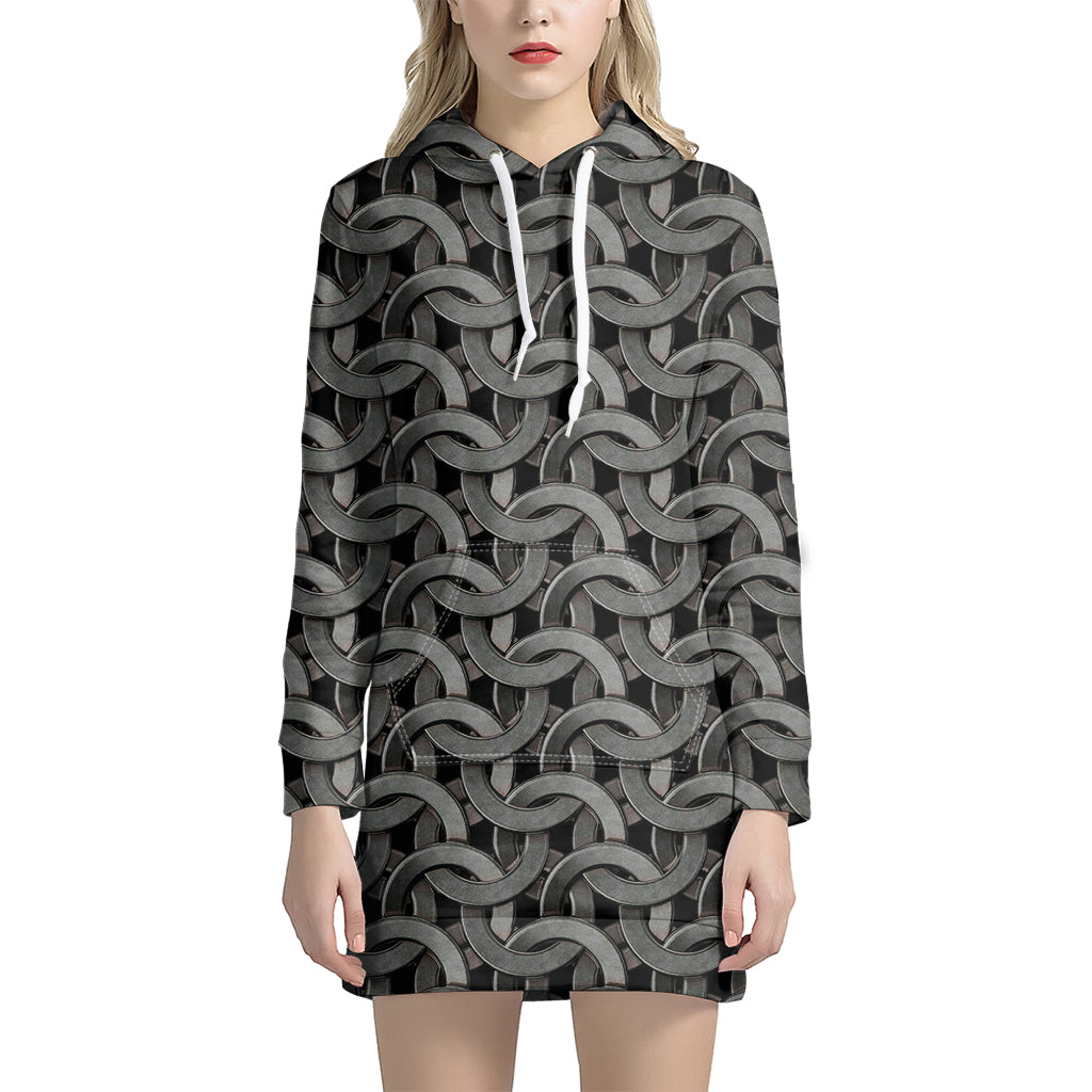 Metal Chainmail Pattern Print Women's Pullover Hoodie Dress