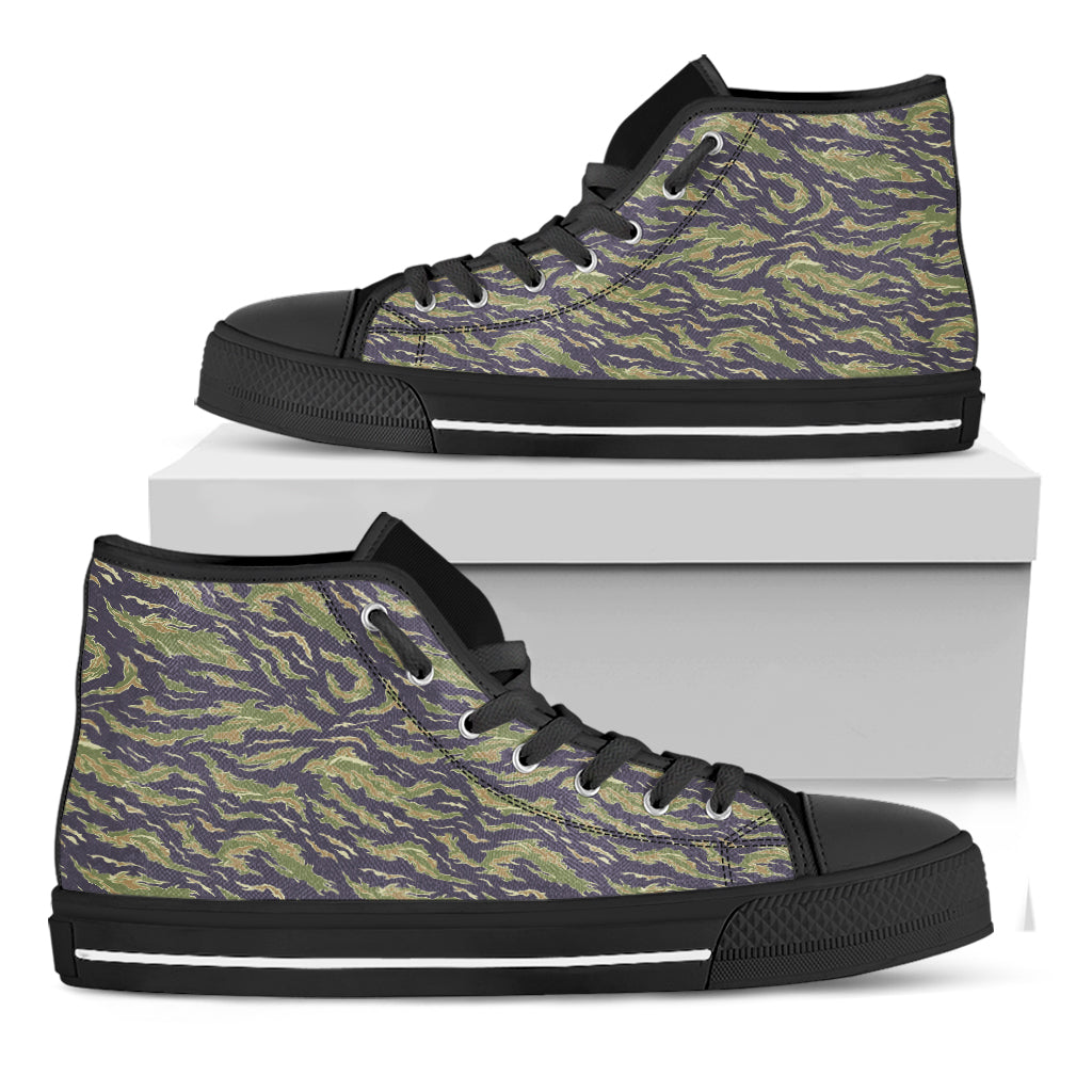 Military Tiger Stripe Camouflage Print Black High Top Shoes
