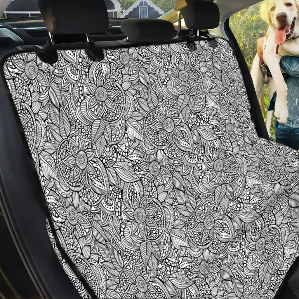 Monochrome Zentangle Pattern Print Pet Car Back Seat Cover