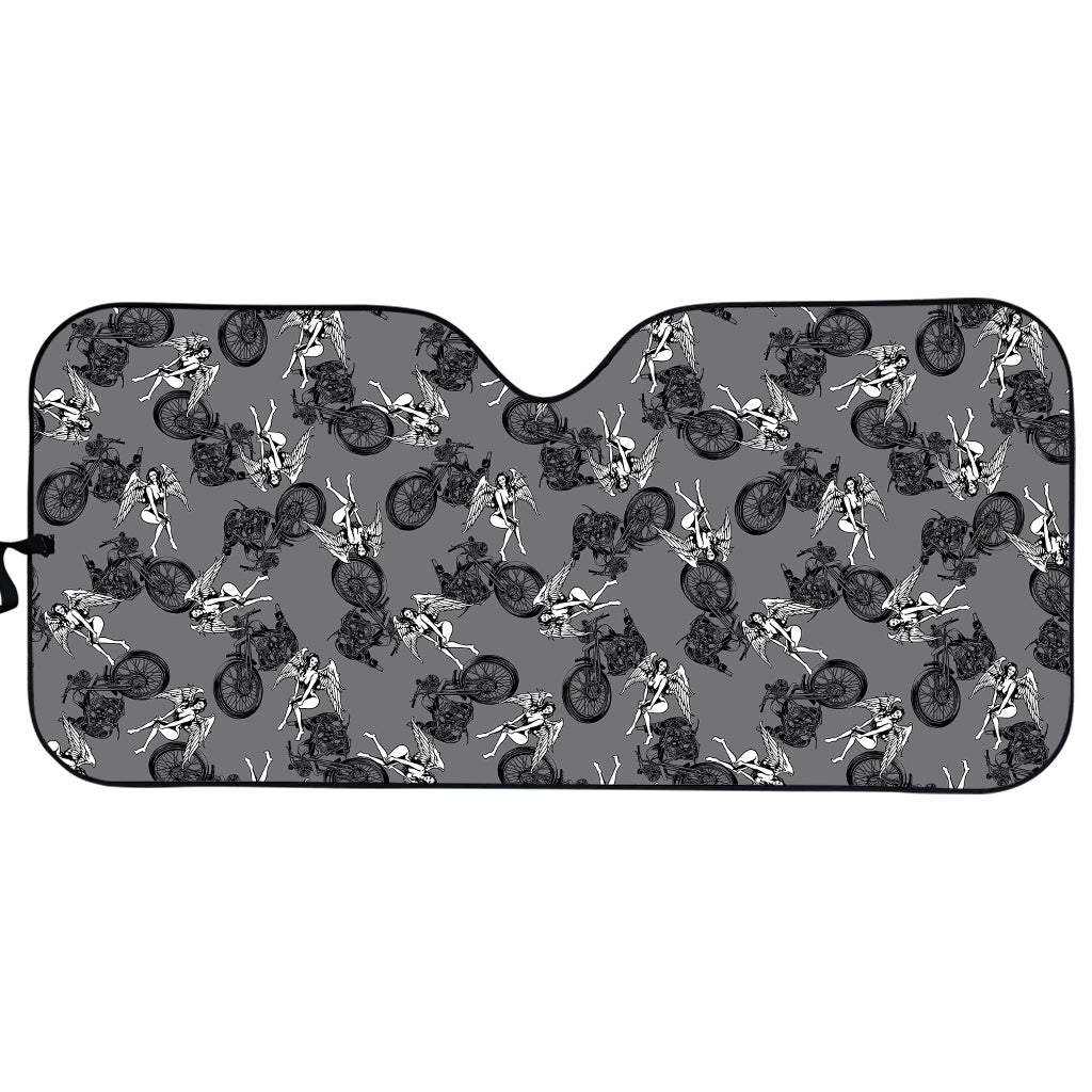 Motorcycle And Angel Pattern Print Car Sun Shade