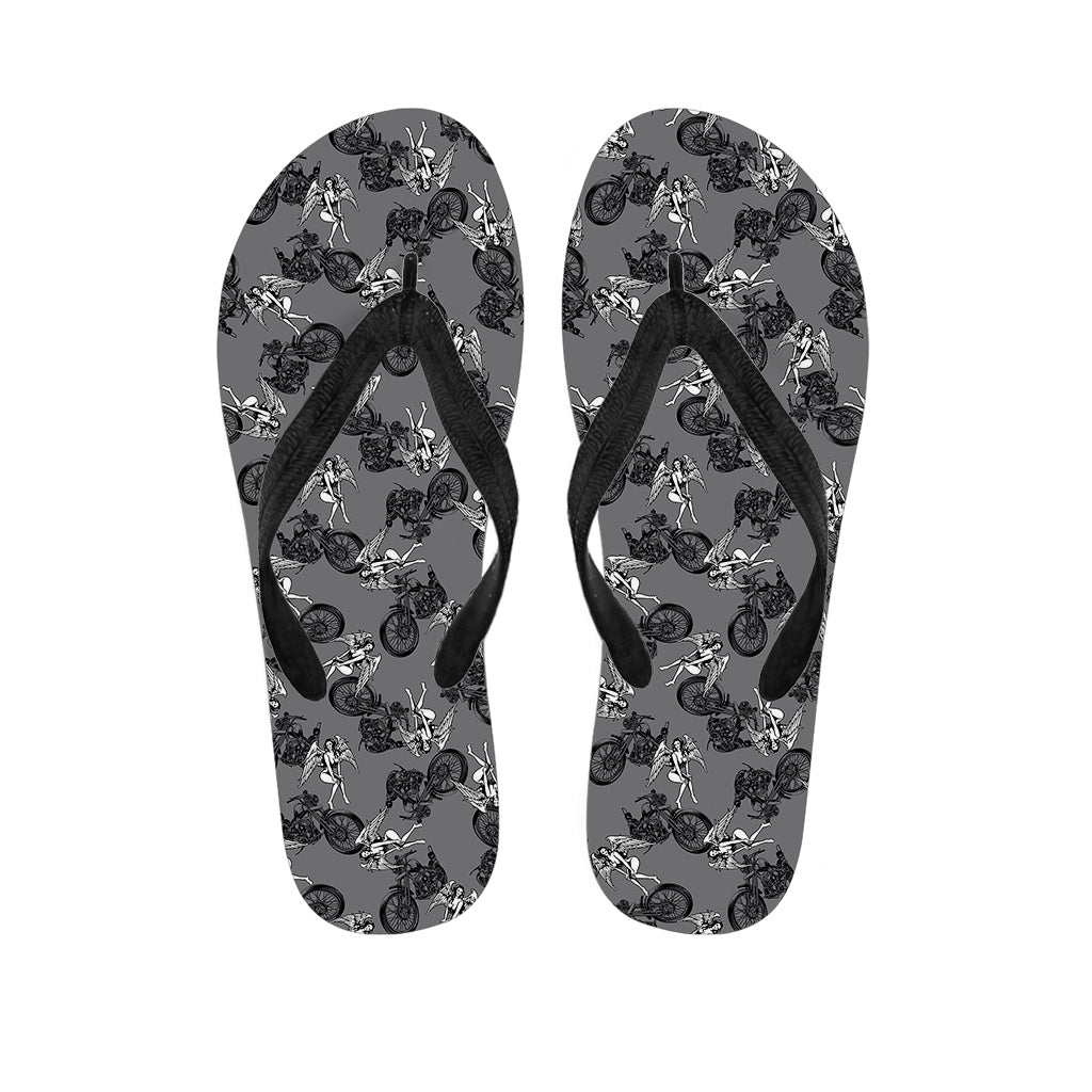 Motorcycle And Angel Pattern Print Flip Flops