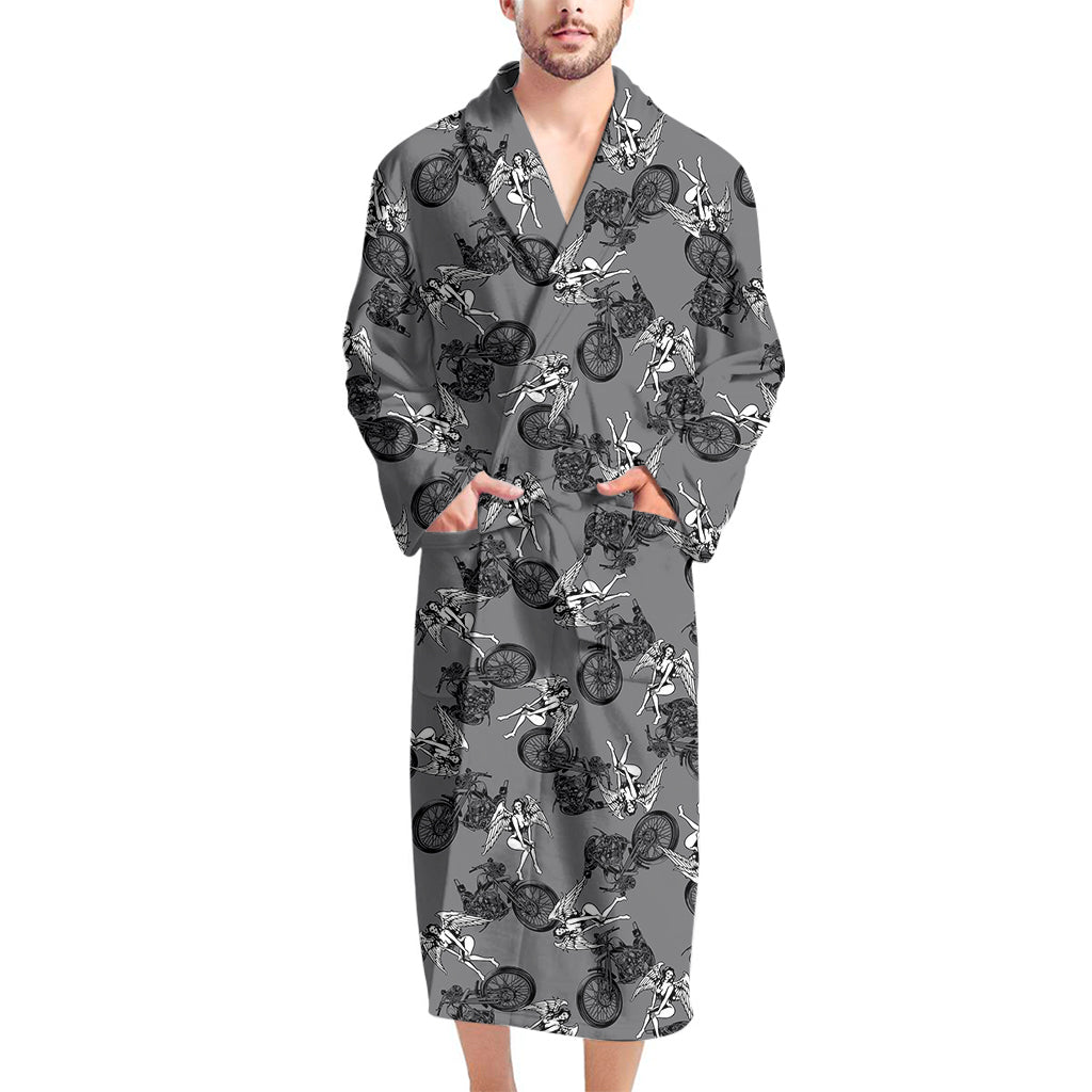 Motorcycle And Angel Pattern Print Men's Bathrobe