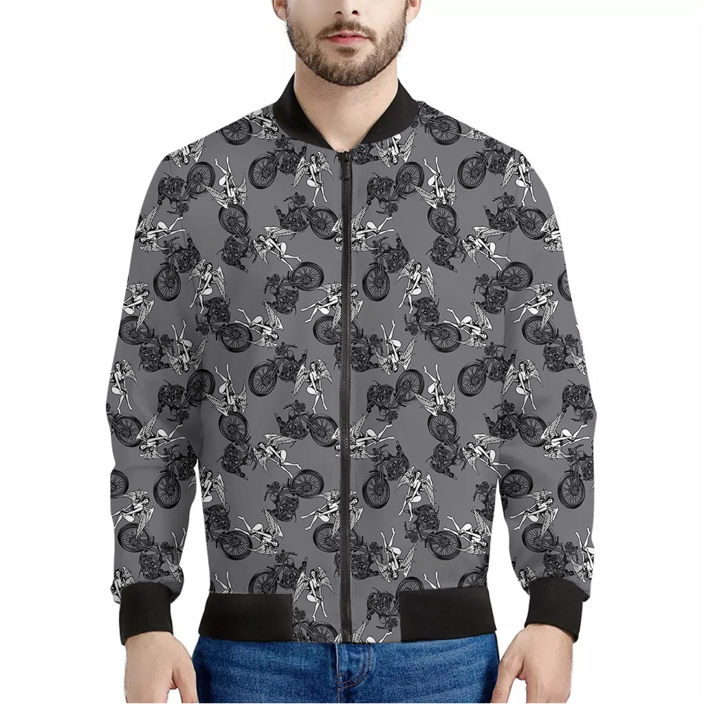 Motorcycle And Angel Pattern Print Men's Bomber Jacket