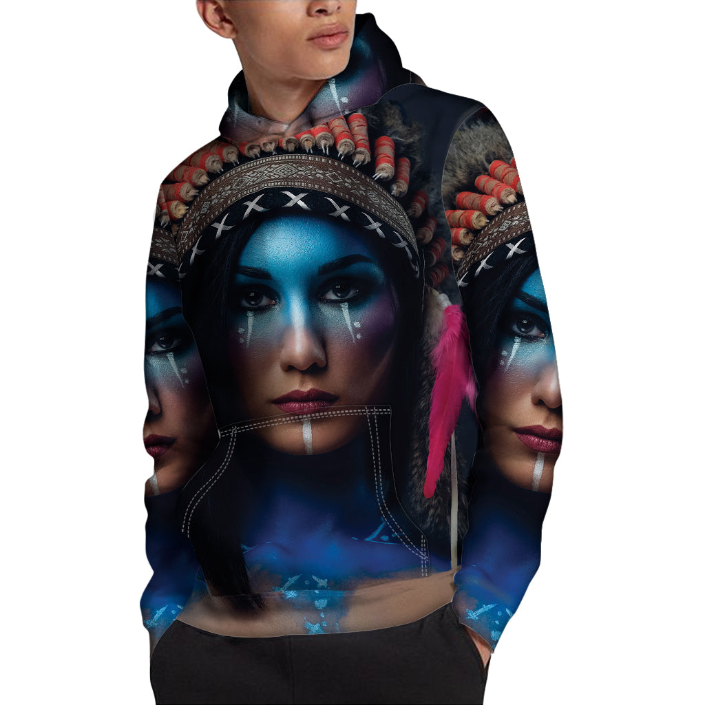 Native Indian Woman Portrait Print Pullover Hoodie