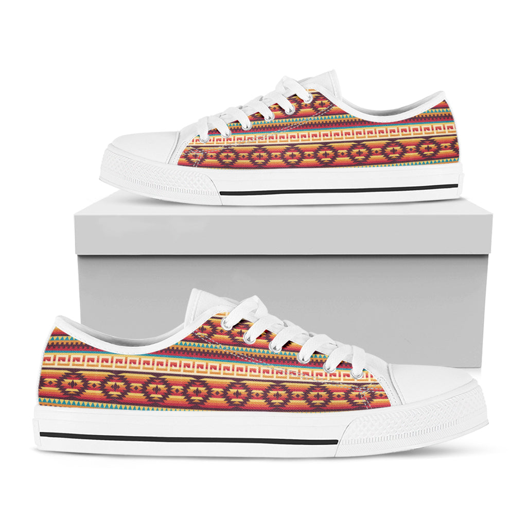 Native Inspired Pattern Print White Low Top Shoes