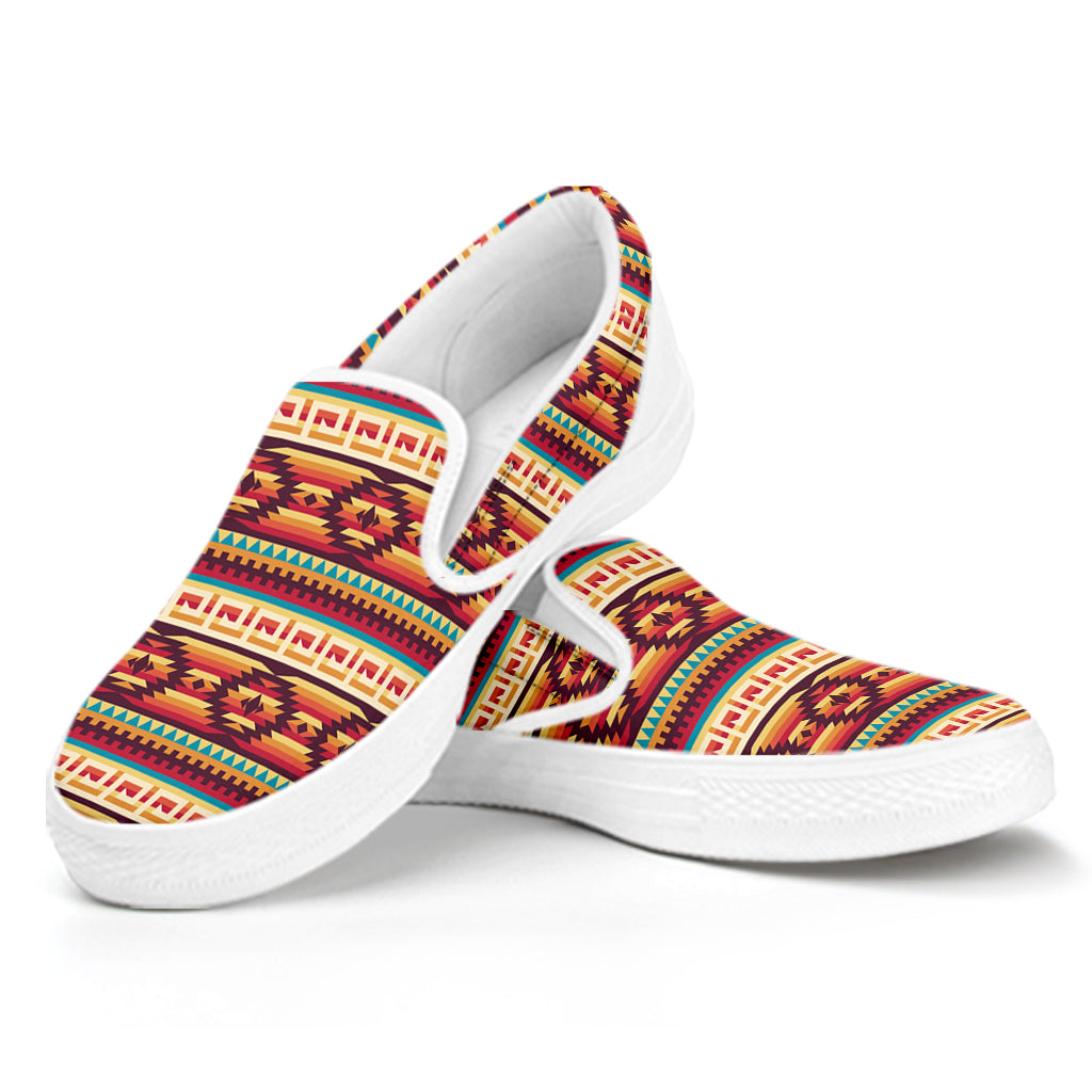 Native Inspired Pattern Print White Slip On Shoes